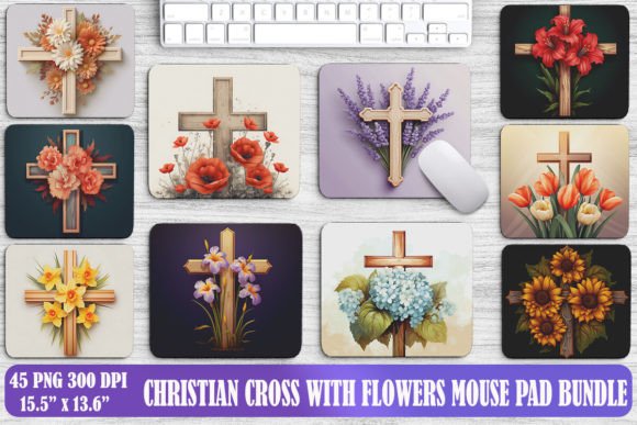 Christian Cross and Flowers Mouse Pad Graphics